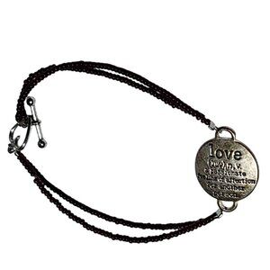 Vintage Love Definition Pendant Bracelet Gold Tone Heart Clasp Red Beads Love